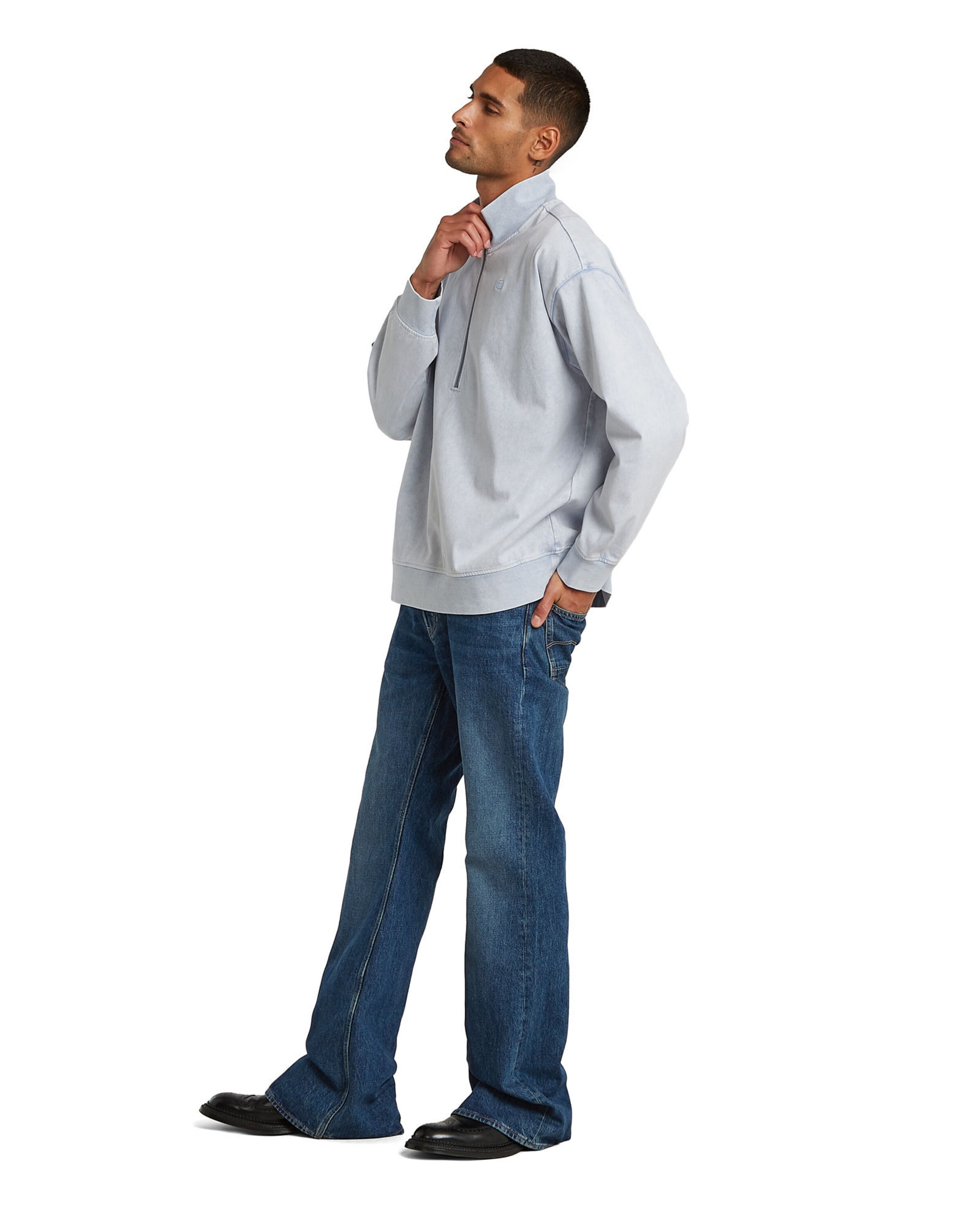 G-STAR Sweatshirt - 'Washed HB Relaxed Half Zip' in Blau