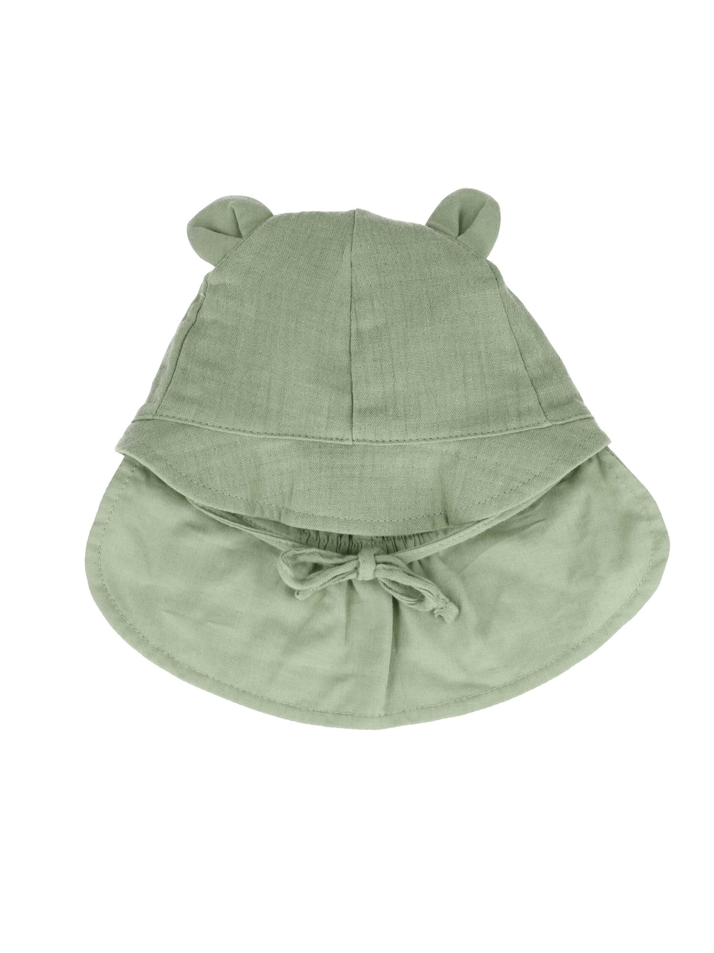 MAXIMO Beanie 'GOTS BABY-Schildmütze, Öhrchen Musselinstoff, Nackenschutz, Bindeband' in Green: front