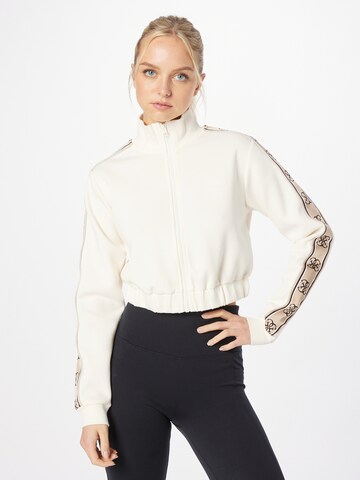 GUESS Athletic Zip-Up Hoodie 'NEW BRITNEY' in Beige: front