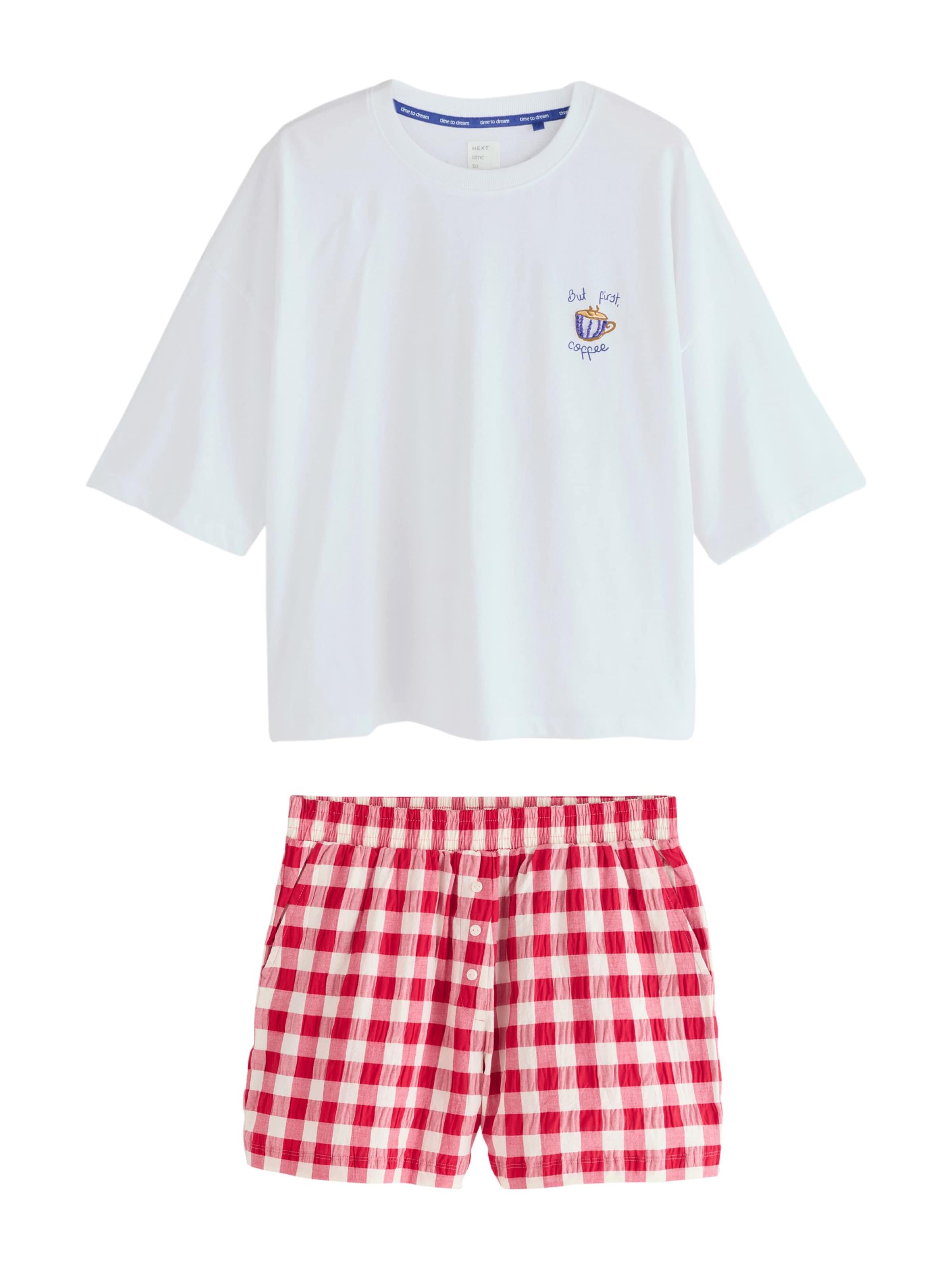 Next Kort pyjamas i XS i ecru / blå / oliv / röd, Produktvy