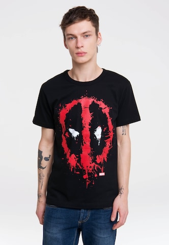 LOGOSHIRT Shirt 'Marvel Deadpool Face' in Zwart: voorkant