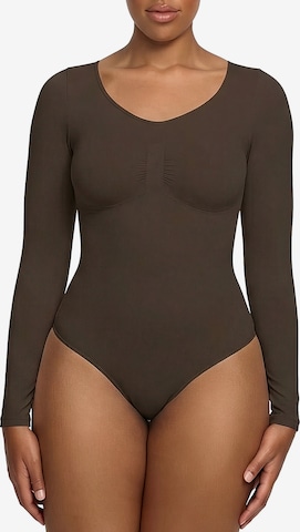 Body modelant 'Bodysuit Sculpting Shapewear Longsleeve mit String' cfab by creamy fabrics en marron : devant