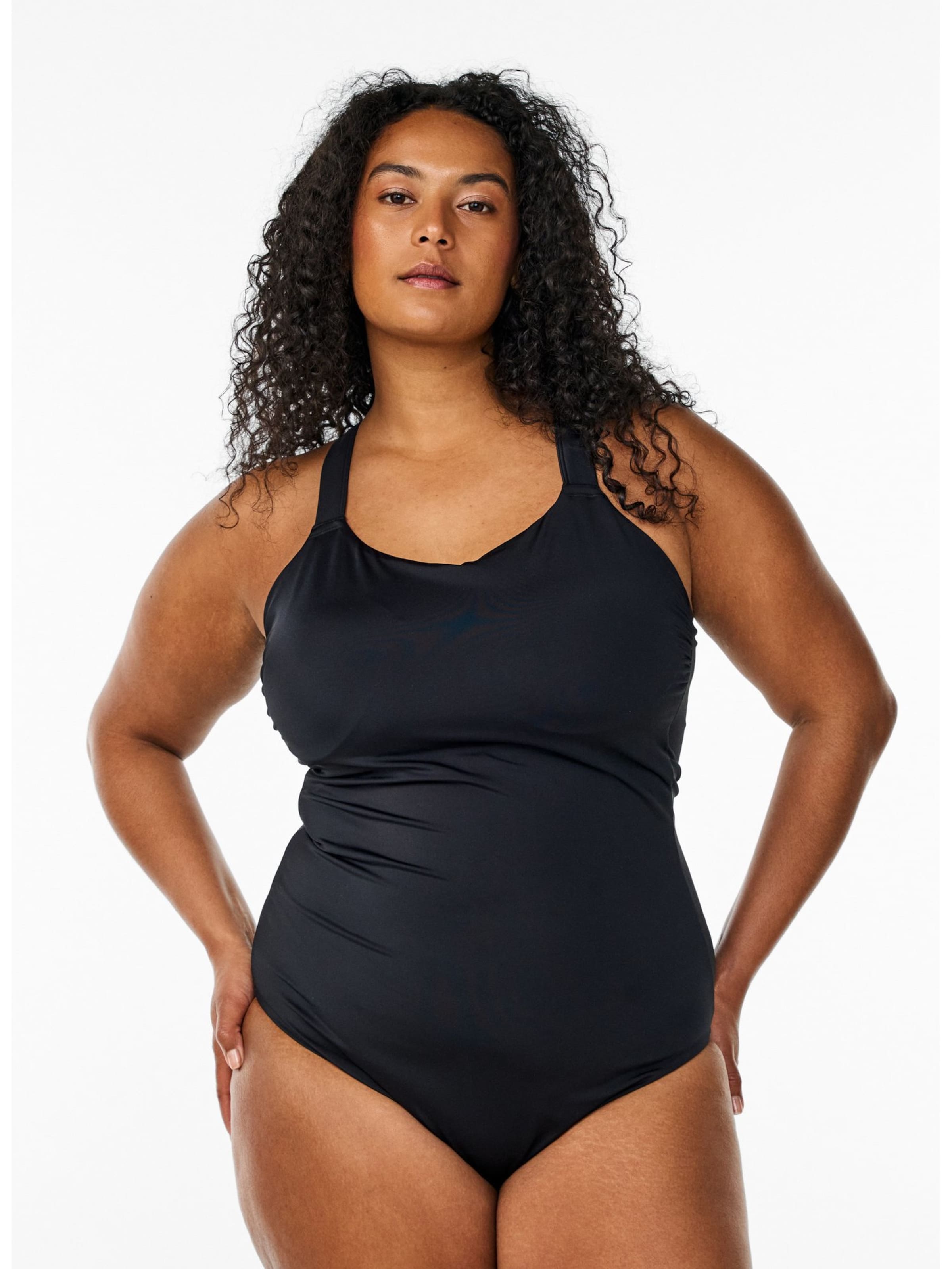 Swim by Zizzi - Soutien Bustier Fato de banho 'Sfilli' em preto: frente