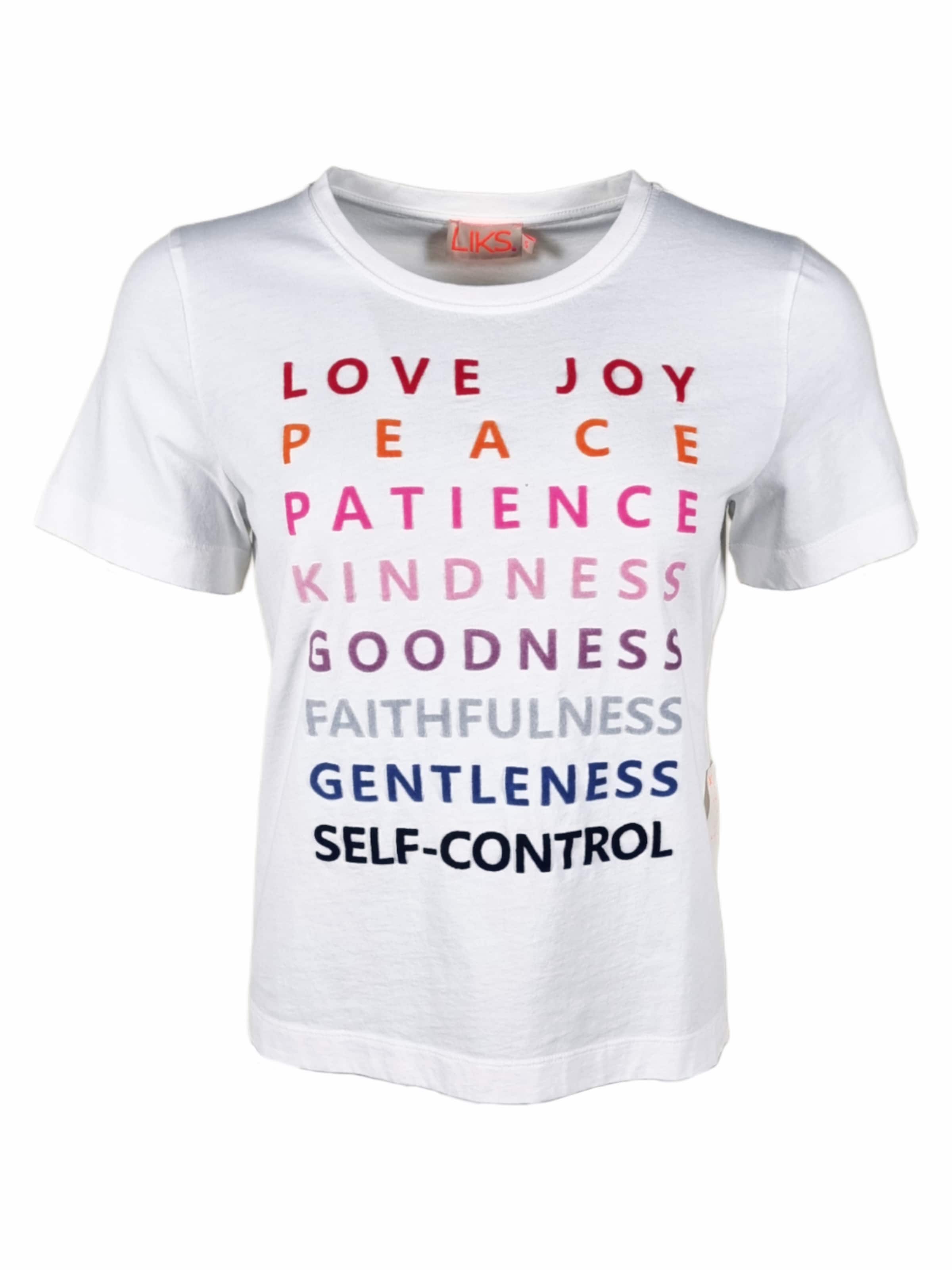 LIKS. Munich - Camiseta 'Tshirt mit Statement Flockprint' en blanco: frente