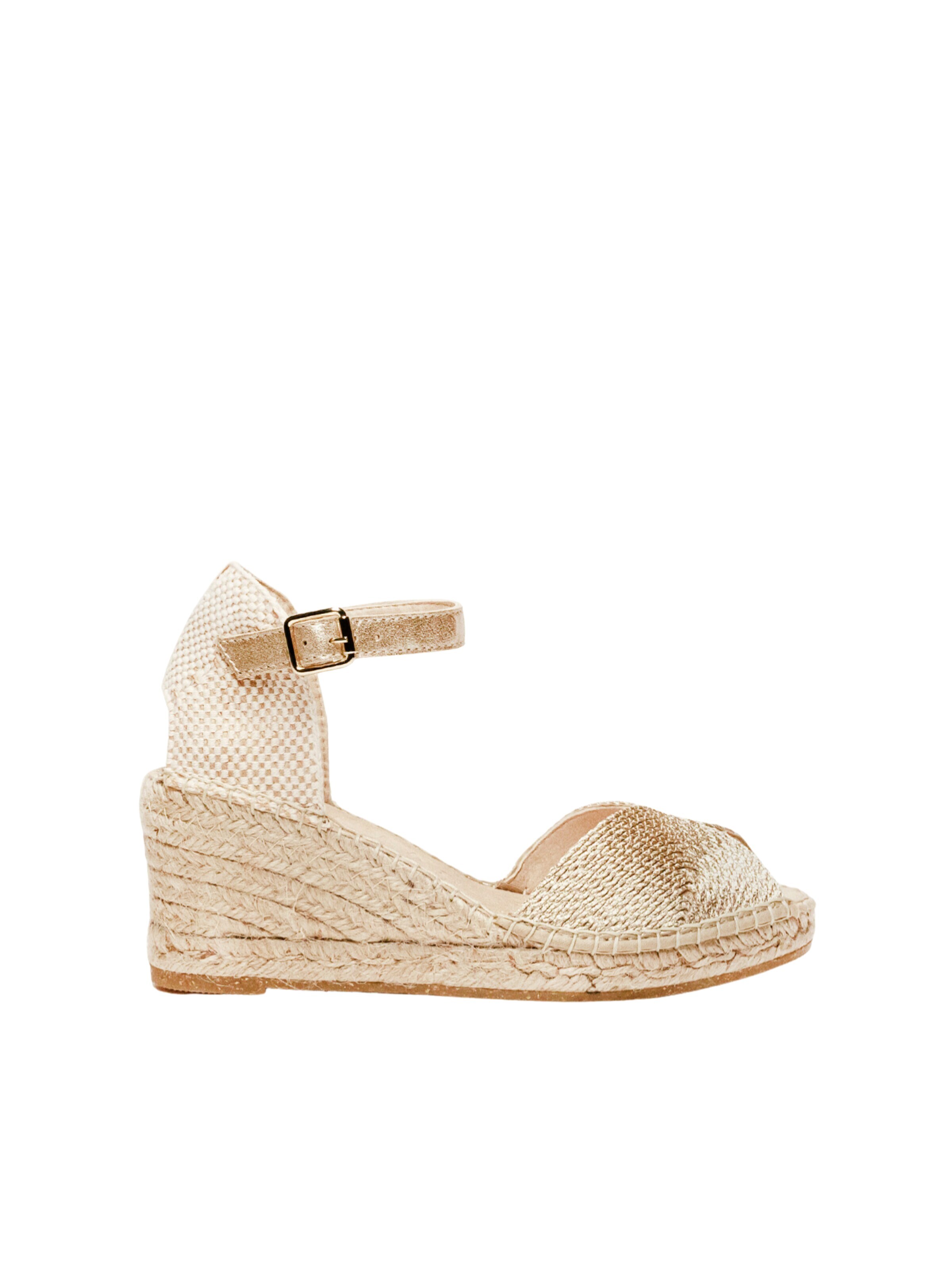 Alhamas - Sandalias con hebilla 'Alpargata Cuña 7 cm' en oro: frente