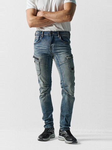 KOROSHI Regular Cargojeans in Blauw: voorkant