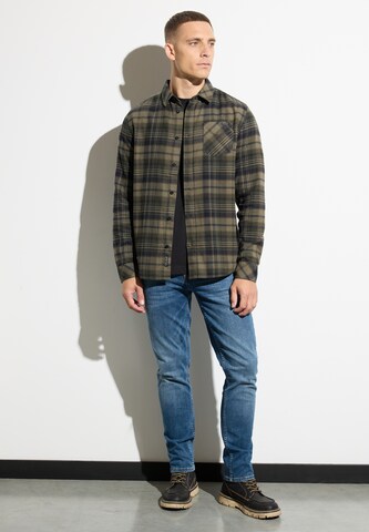 Street One MEN Regular fit Button Up Shirt 'Flanell' in Green