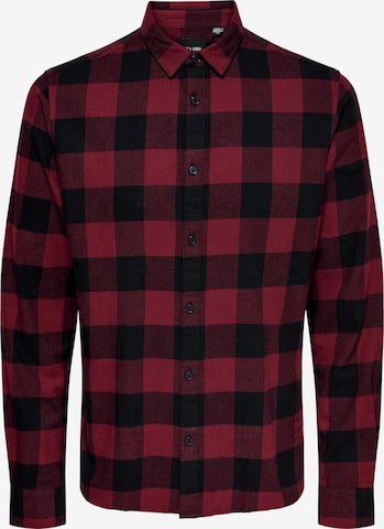 Only & Sons Slim fit Button Up Shirt 'Gudmund' in Red: front