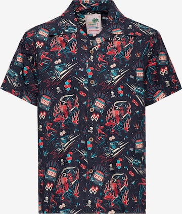 King Kerosin Button Up Shirt 'Rockabilly Devil' in Black: front
