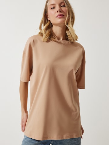 T-shirt oversize Happiness İstanbul en beige : devant
