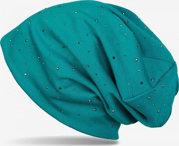 styleBREAKER Mütze 'Beanie mit Strass Nieten Applikation' in Grün: Vorderseite