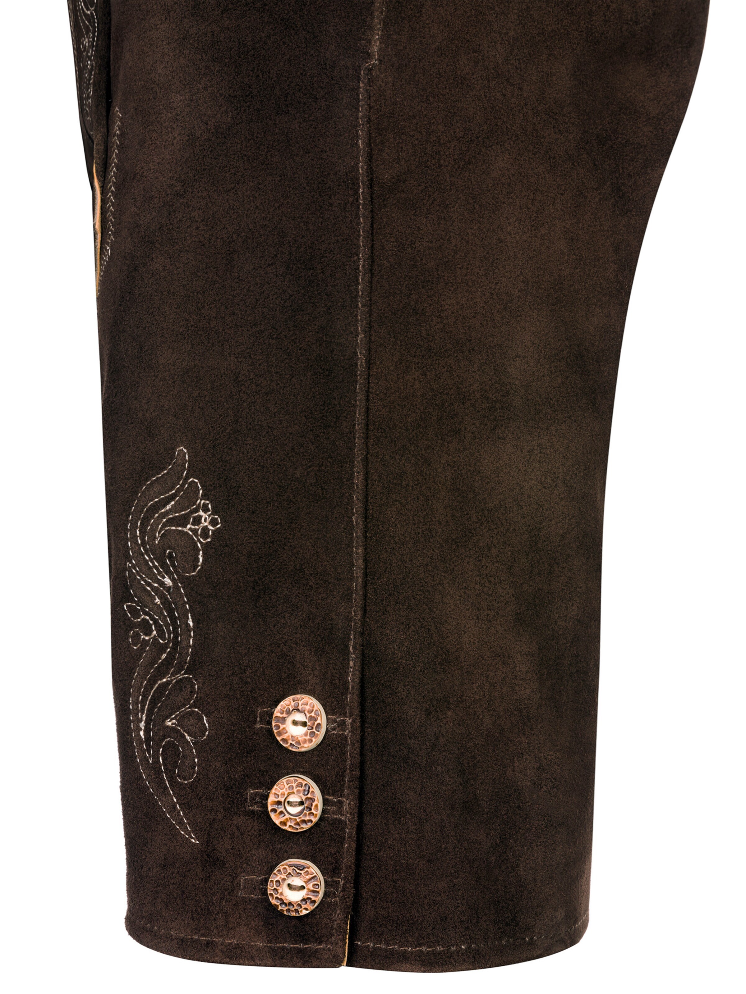 Almbock Skinny Traditional pants 'Trachtenlederhose kurz Leo dunkelbraun' in Brown