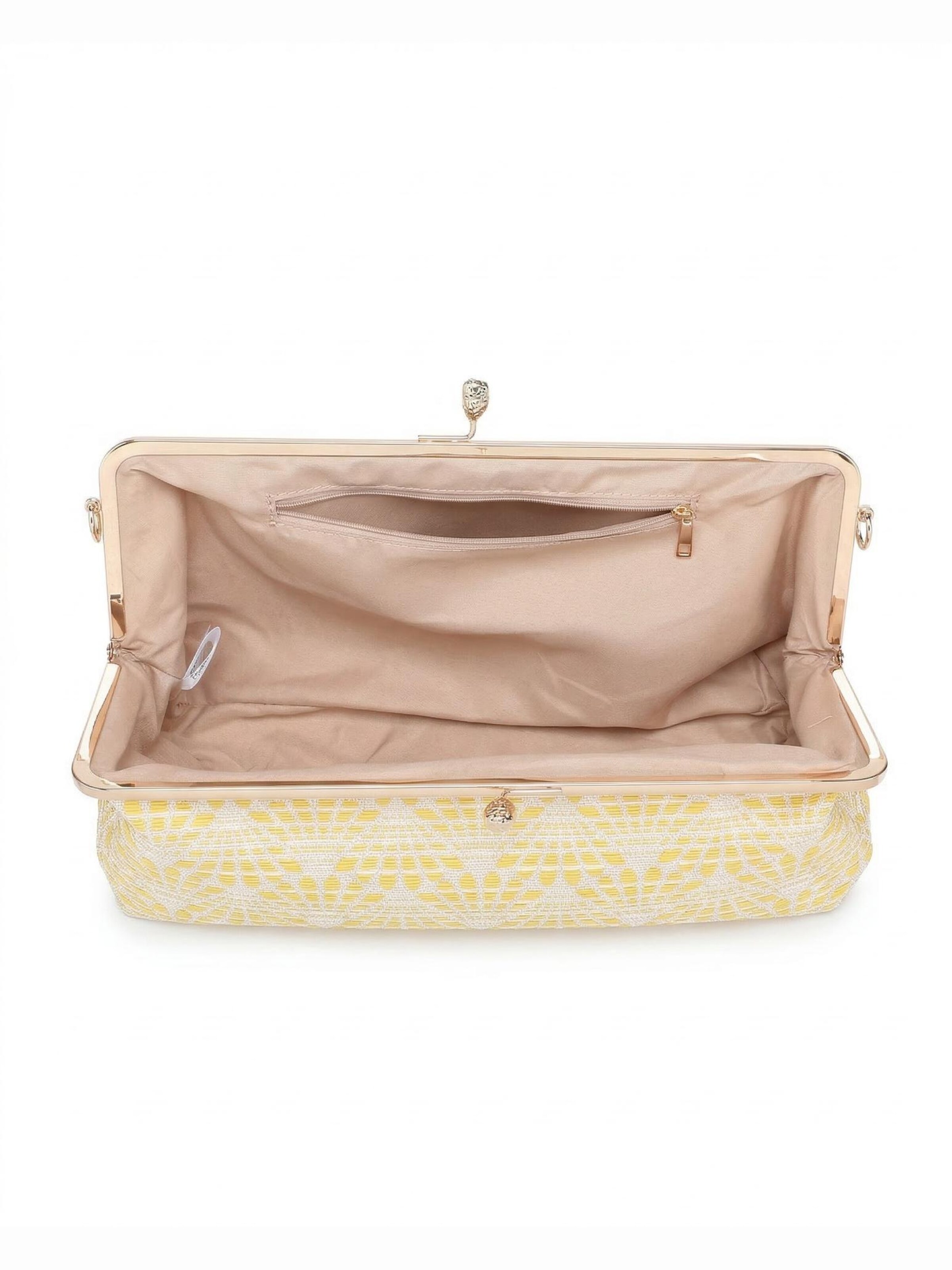 Borsa a mano 'Borsa a mano Kassandra Orlanda Plus - Chiusura fibbia, tessuto jacquard geometrico' di Kassandra in giallo