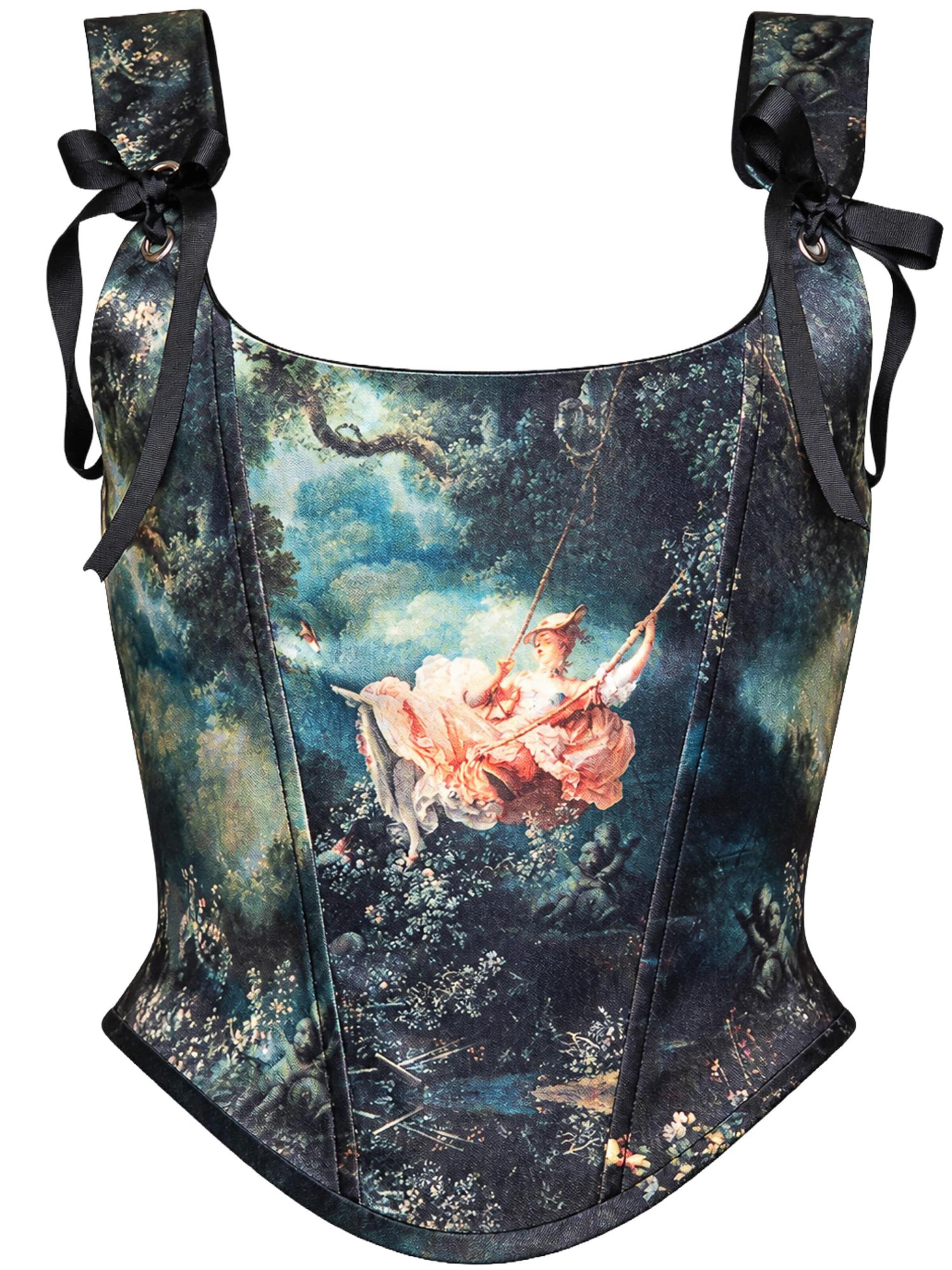 VIADALINNO Corsage 'Fragonard The Swing Art' in Green: front