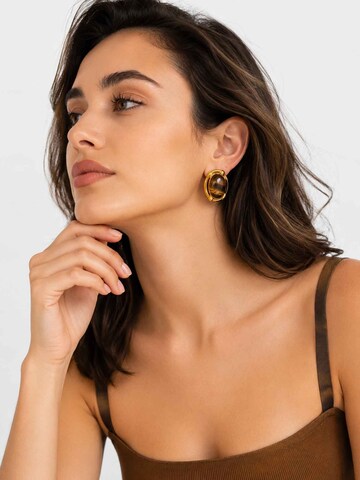 RteRme - Brincos 'Vintage-Inspired Tiger Eye Stone Gold Stud Earrings' em ouro