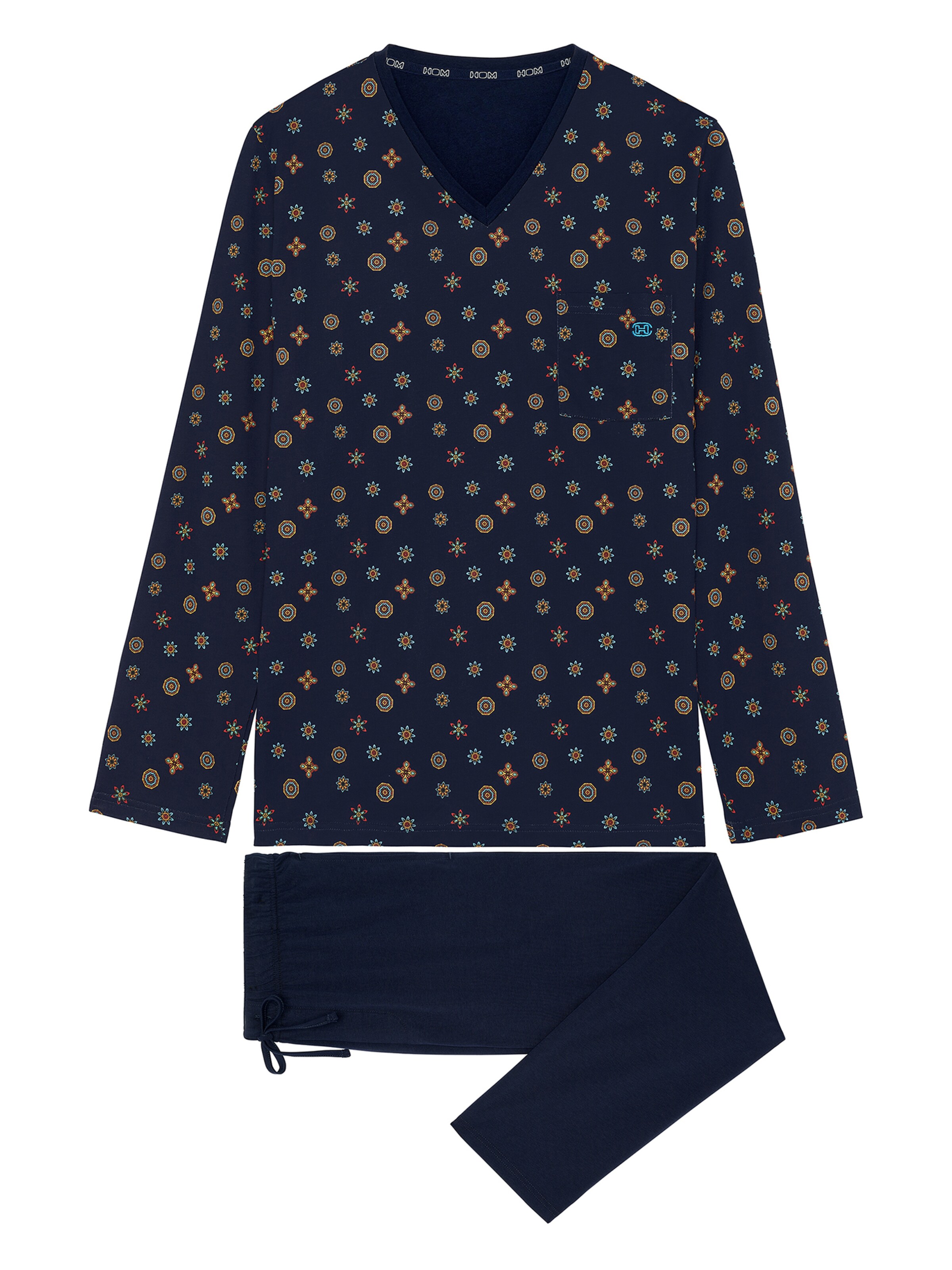 HOM Long Pajamas ' Mandala ' in Blue: front