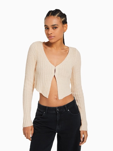 Bershka Gebreid vest in Beige: voorkant