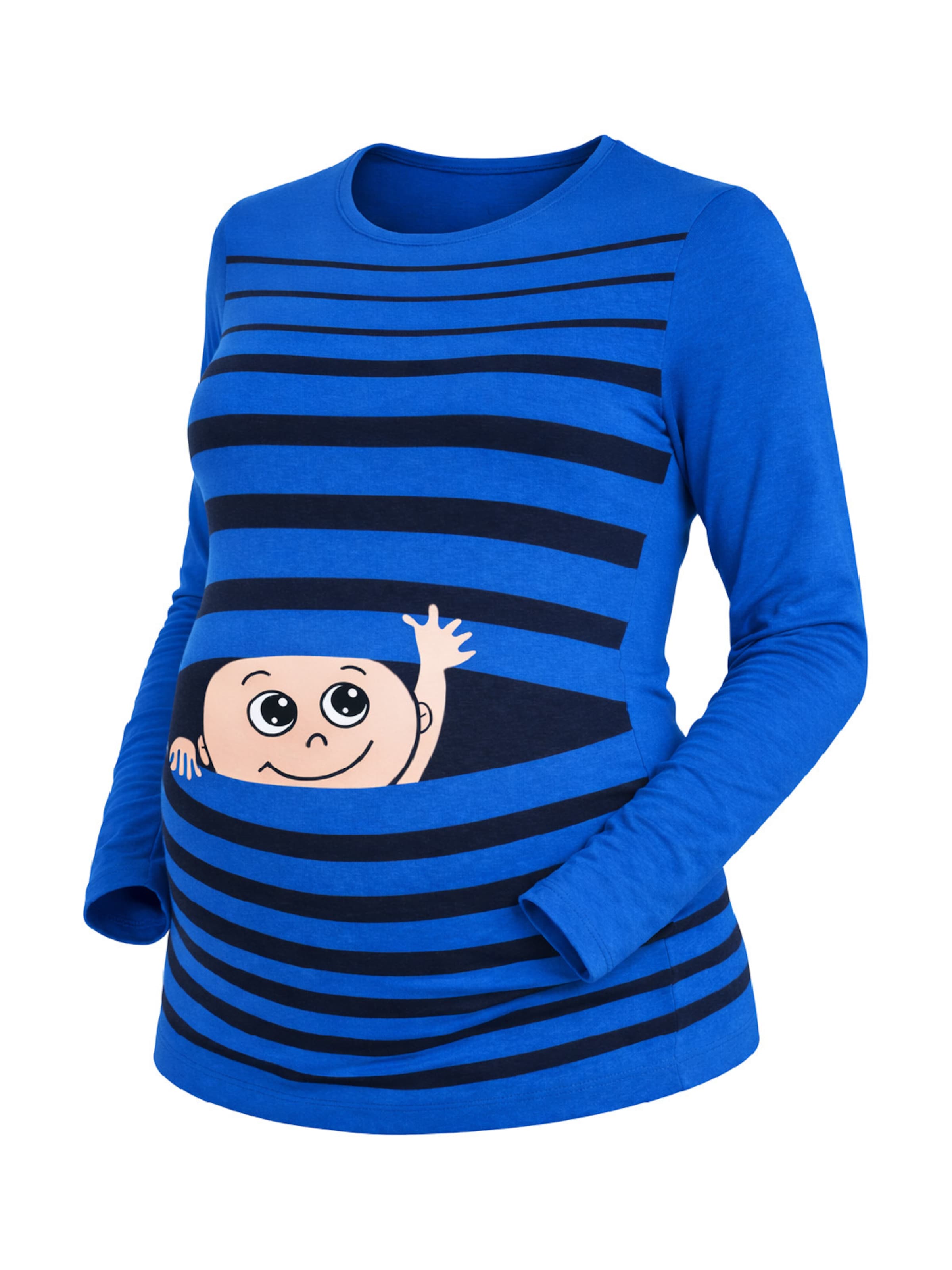 M.M.C. Shirt 'Winke Winke Umstandslangarmshirt' in Blue: front