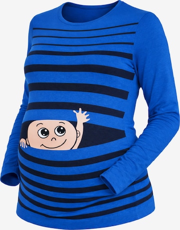 M.M.C. Shirt 'Winke Winke Umstandslangarmshirt' in Blue: front