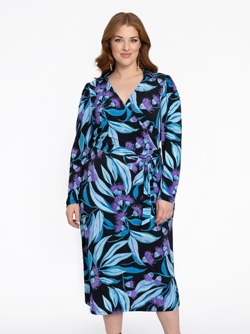 YOEK Jurk ' Wrap Detail ' in Blauw: voorkant