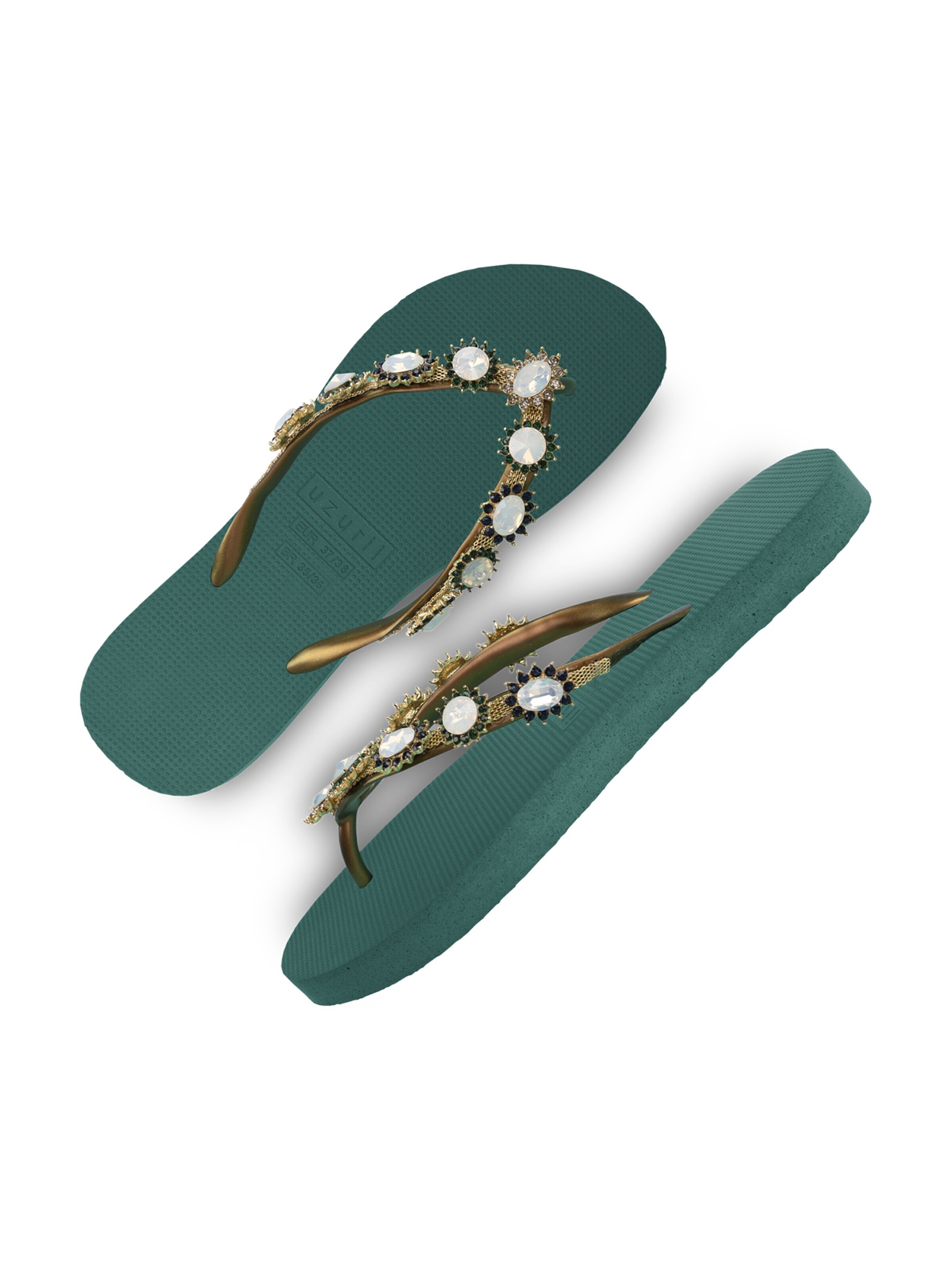 Uzurii Luxury Footwear Zehentrenner 'Pearl Monroe'‌‌‌‌‌‌ in Grün