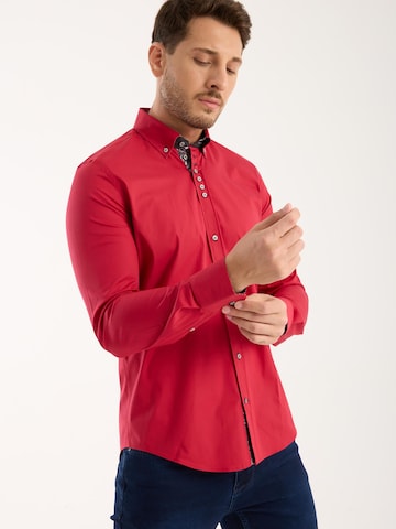 Slim fit Camicia business 'Donatello Poplin' di 7Camicie in rosso
