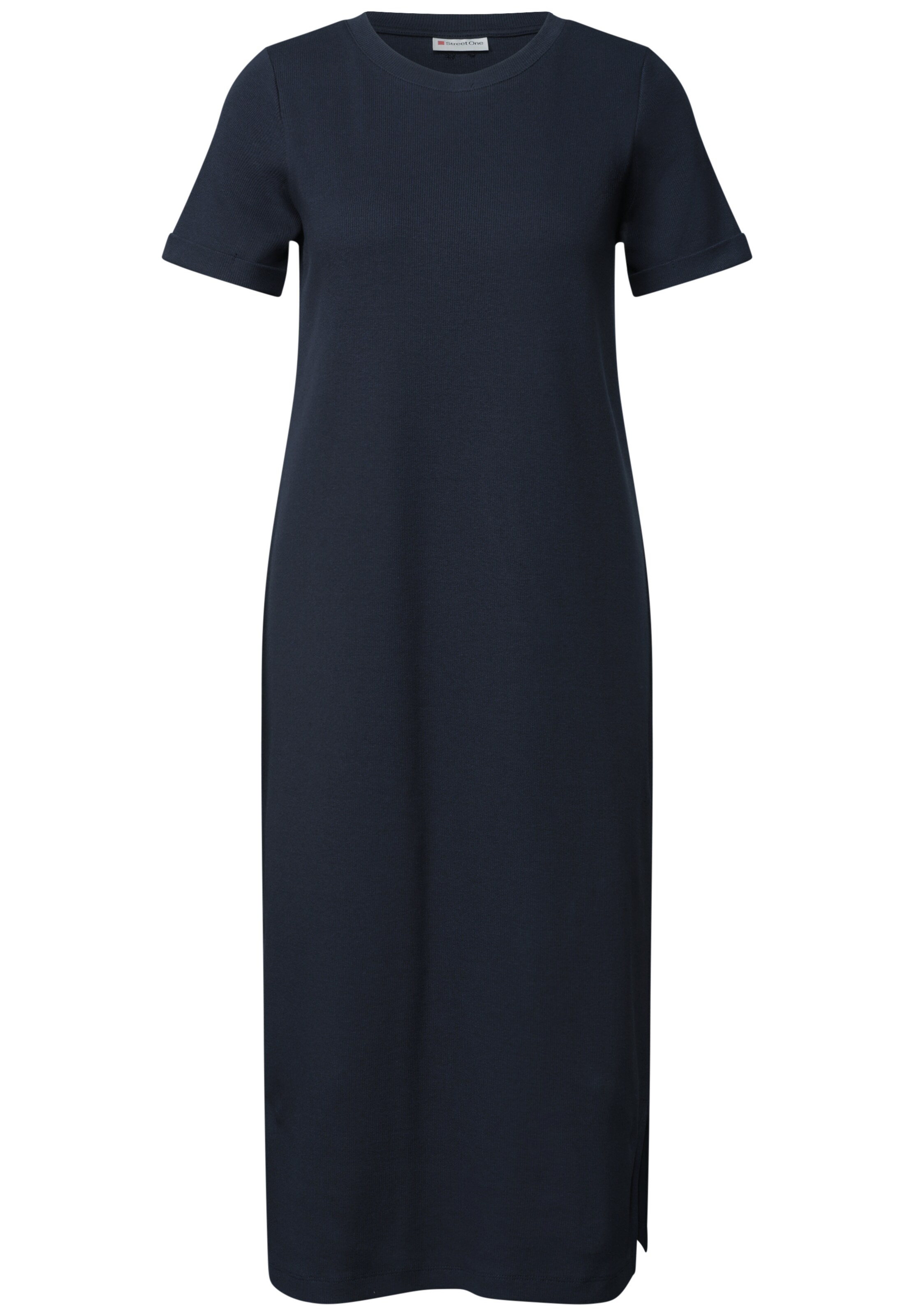 STREET ONE Midikleid in Rippstruktur mit Rundhals in Blau: Vorderseite