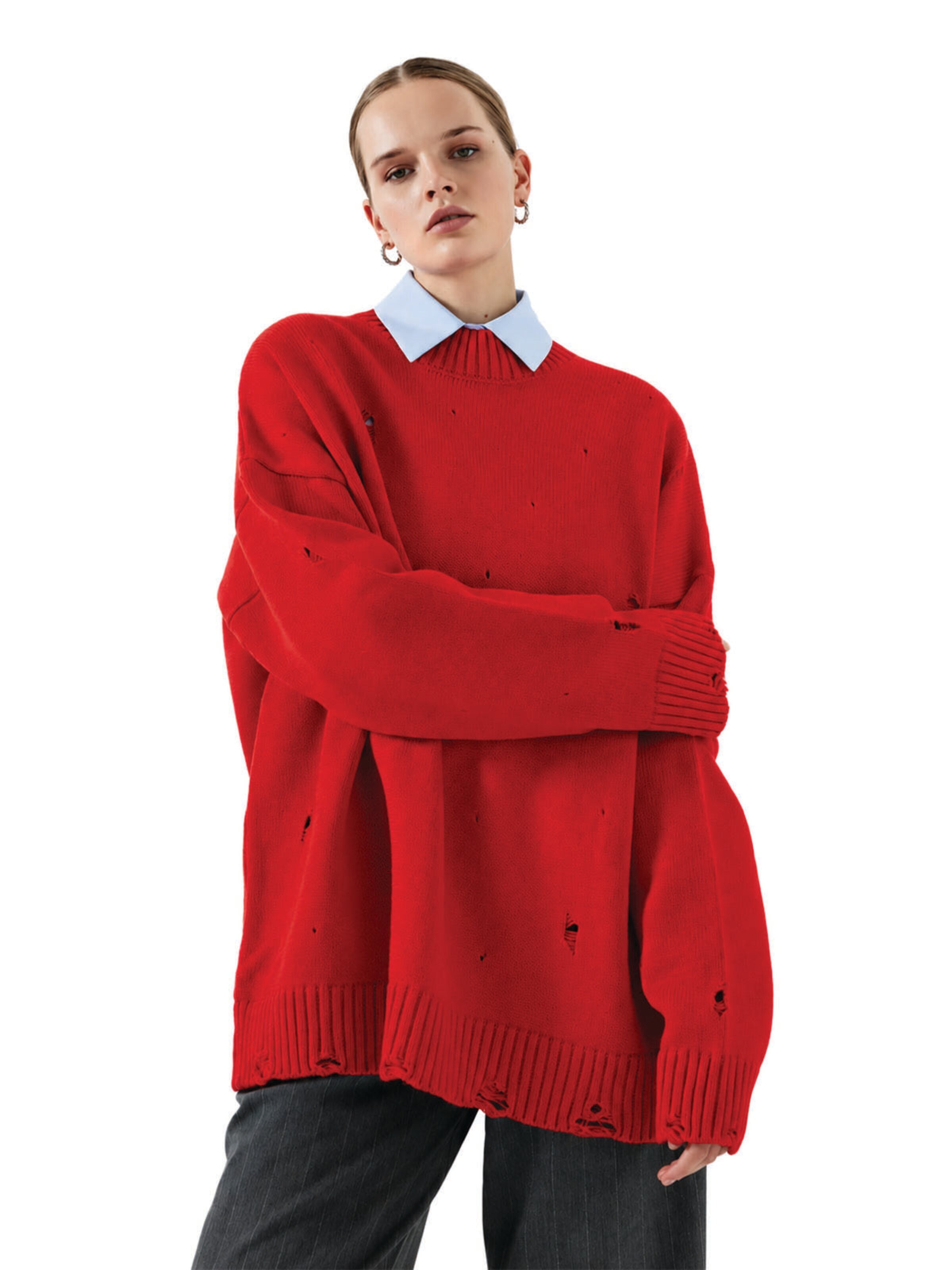 Touché Privé Pullover 'Distressed Knit Sweater'‌ in Rot: Vorderseite