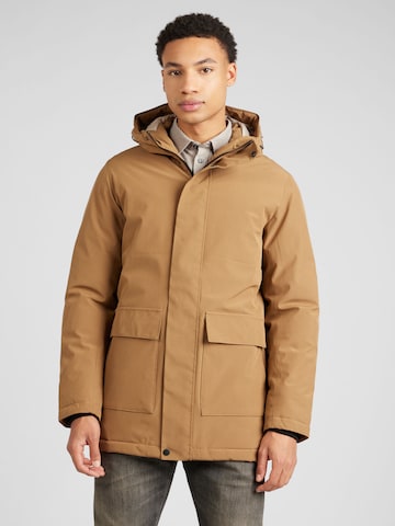 JACK & JONES Weatherproof jacket 'TATE' in Brown: front
