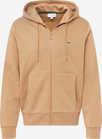 LACOSTE Zip-Up Hoodie in Brown: front