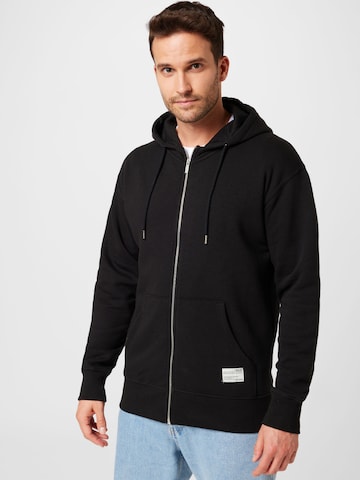 !Solid Zip-Up Hoodie in Black: front