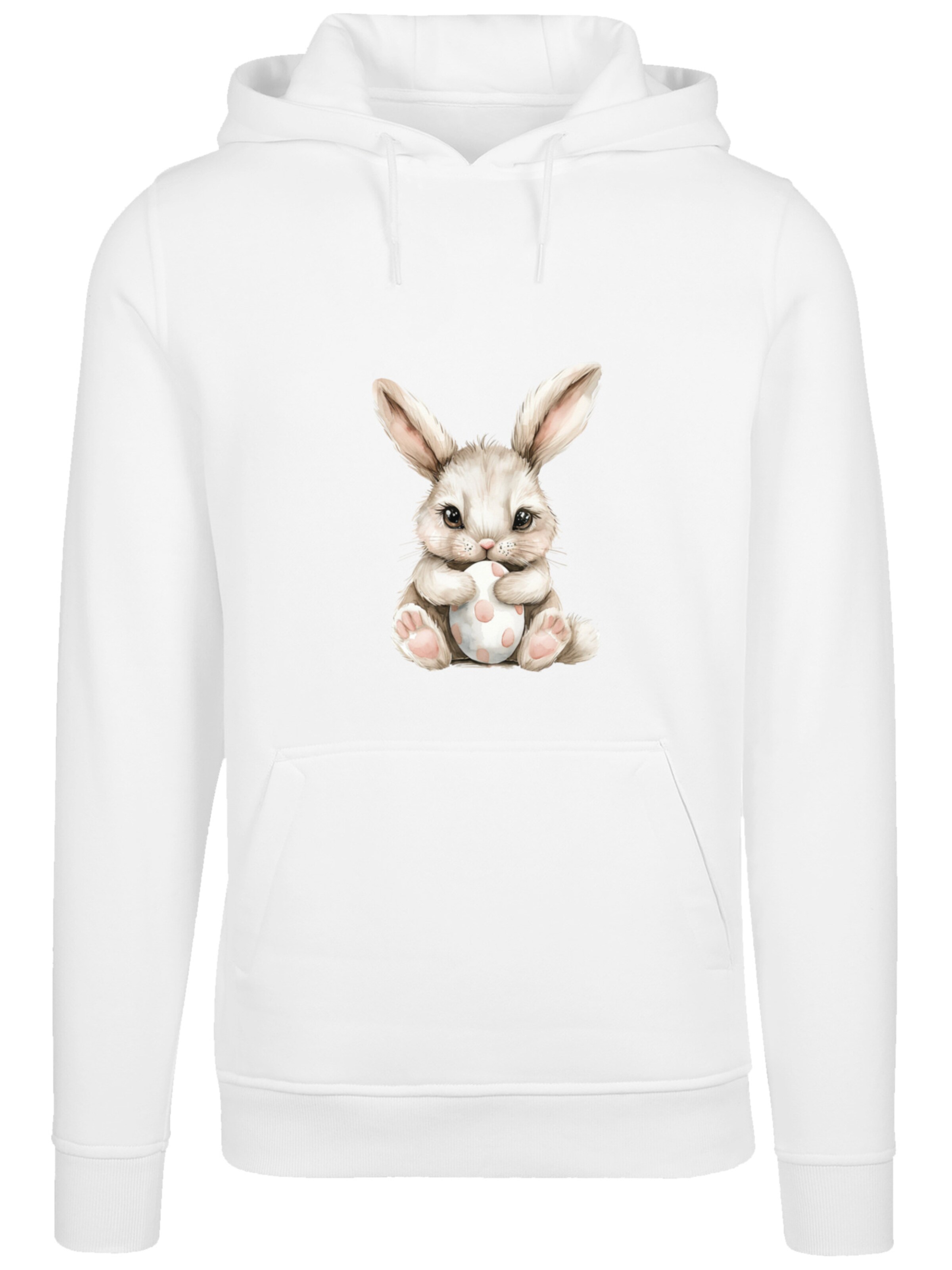 F4NT4STIC Sweatshirt 'Niedlicher Osterhase mit Ei' in Weiß: Vorderseite