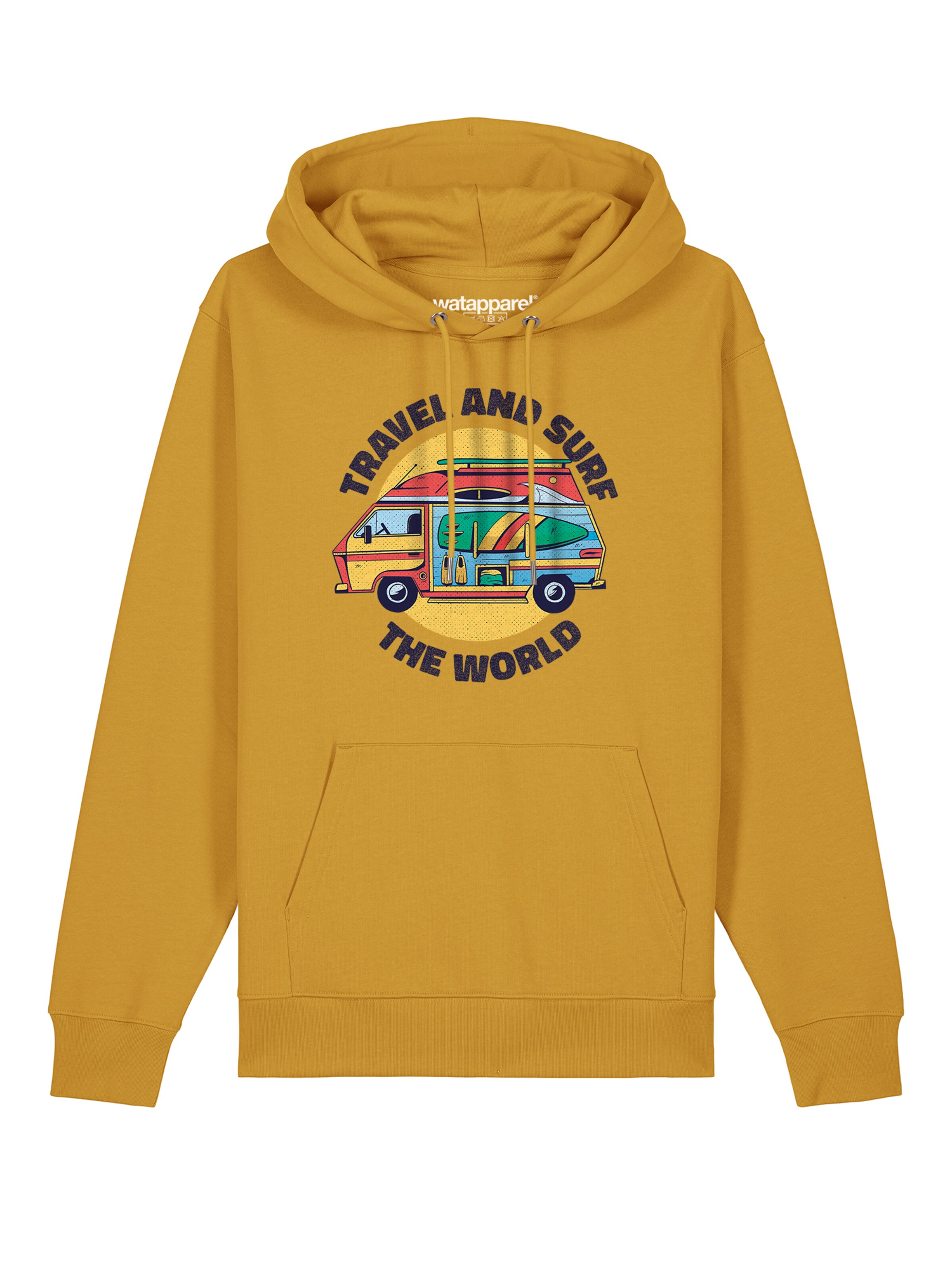 Sweat-shirt 'Travel and surf' Watapparel en jaune : devant