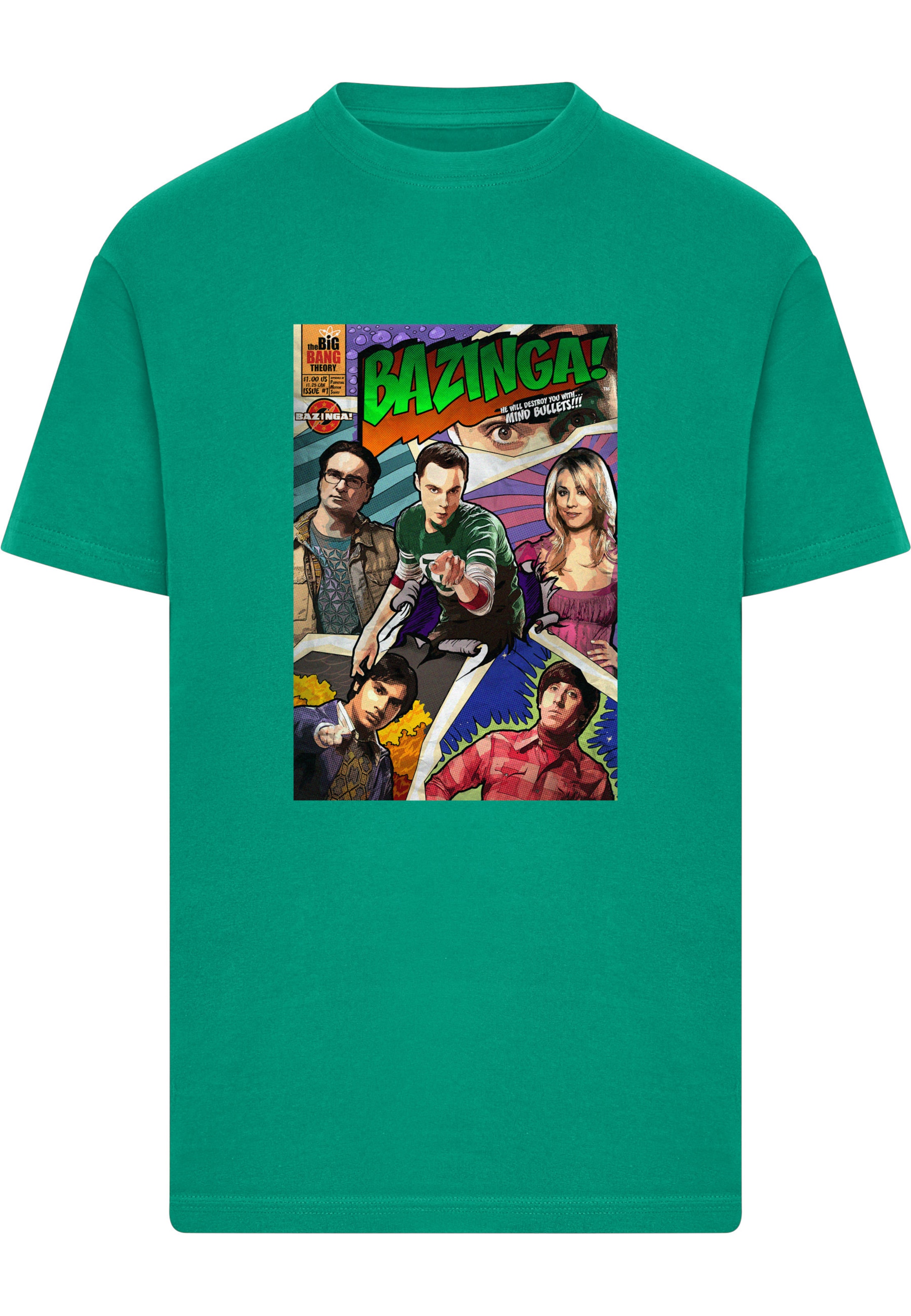 T-Shirt 'The Big Bang Theory Bazinga Magazine Cover' Merchcode en vert : devant