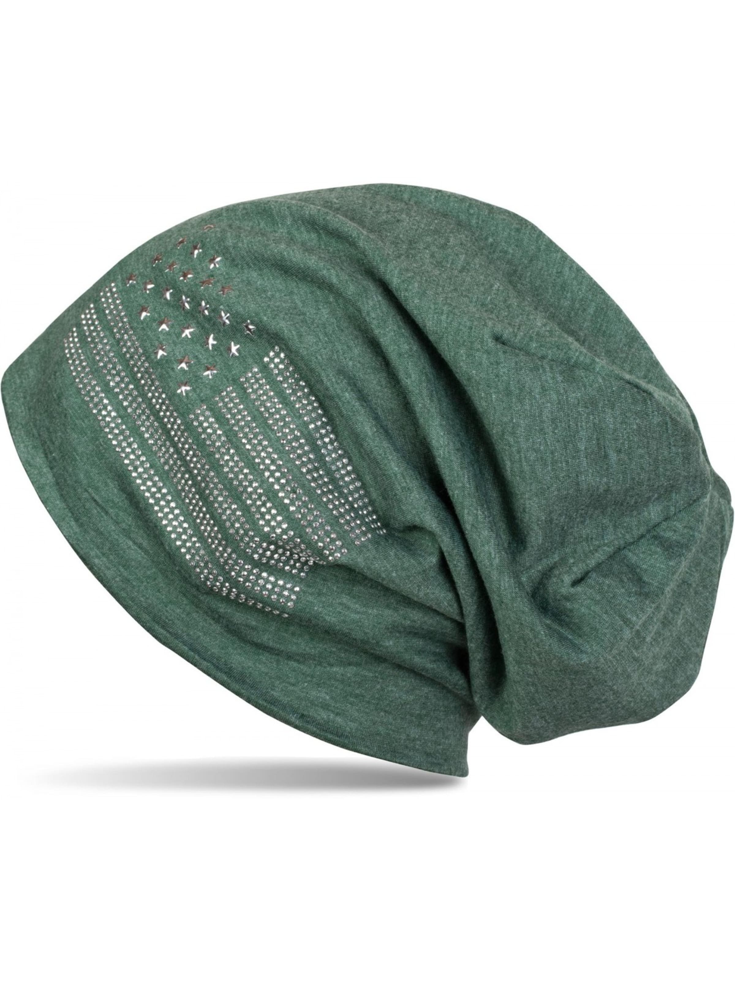 styleBREAKER Beanie 'Beanie mit USA Flagge aus Strass' in Green: front