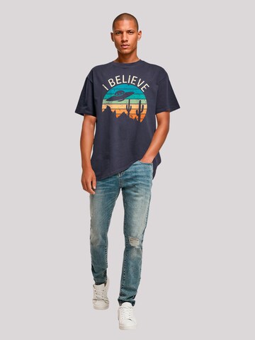 F4NT4STIC Shirt 'I Believe UFO Alien Sonnenuntergang' in Blauw