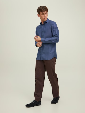 JACK & JONES Slim fit Button Up Shirt 'Royal' in Blue
