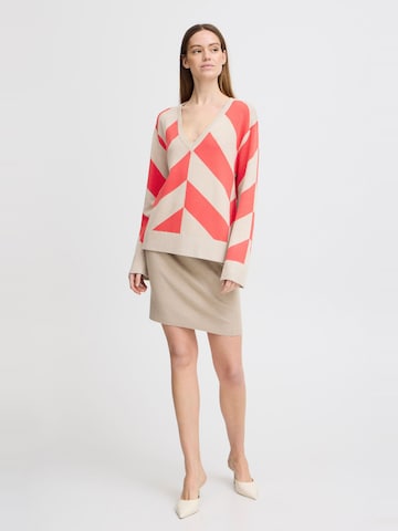 b.young Sweater ' BYMMMORLA GEOMETRIC JUMPER - ' in Red