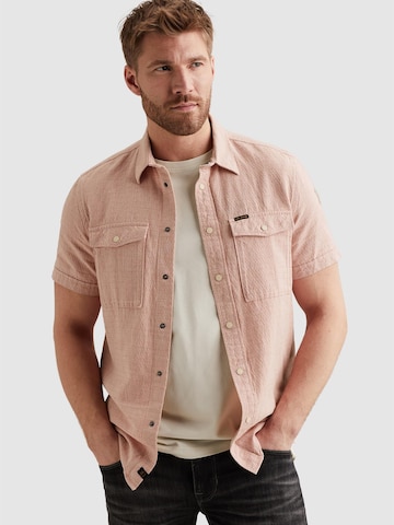 PME Legend Regular fit Overhemd 'Shirt with short sleeves in cotton/linen' in Roze: voorkant