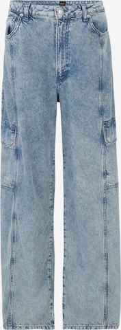 BOSS Orange Wide leg Cargojeans in Blauw: voorkant