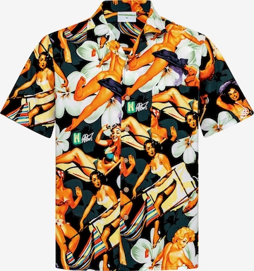 Hawaiihemdshop.deRegular Fit Košulja 'Hawaiihemd "Flower Girls (black)"' - crna boja: prednji dio