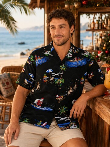 Pacific Legend - Ajuste regular Camisa 'Christmas Allover' en negro