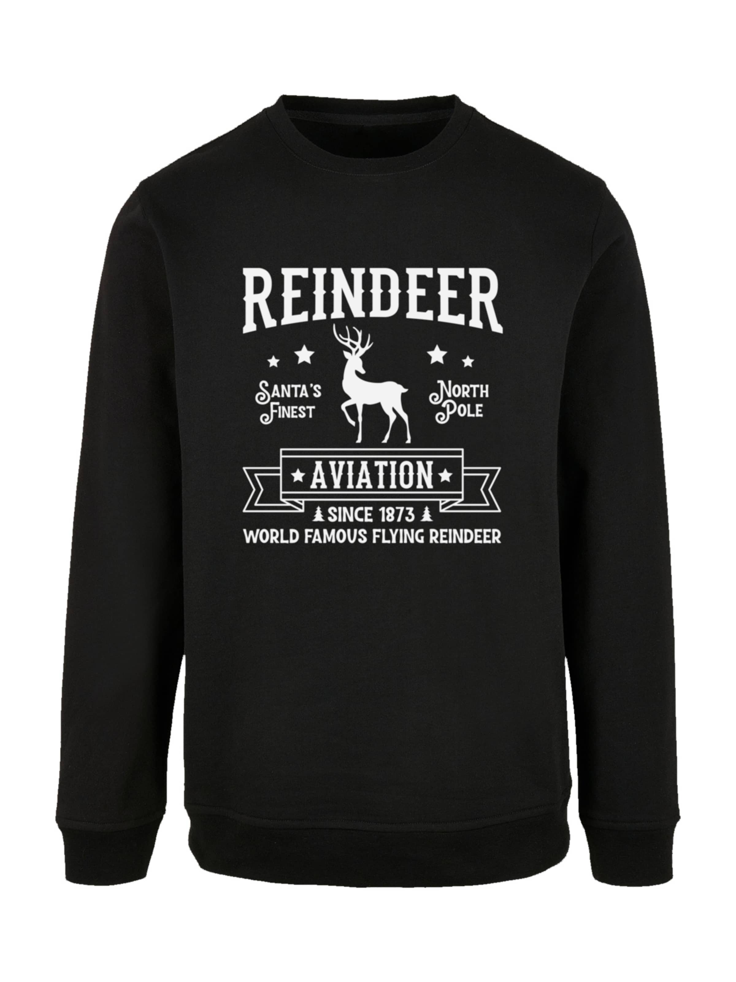 F4NT4STIC Sweatshirt 'Reindeer Aviation Retro Christmas Sign' in Black: front