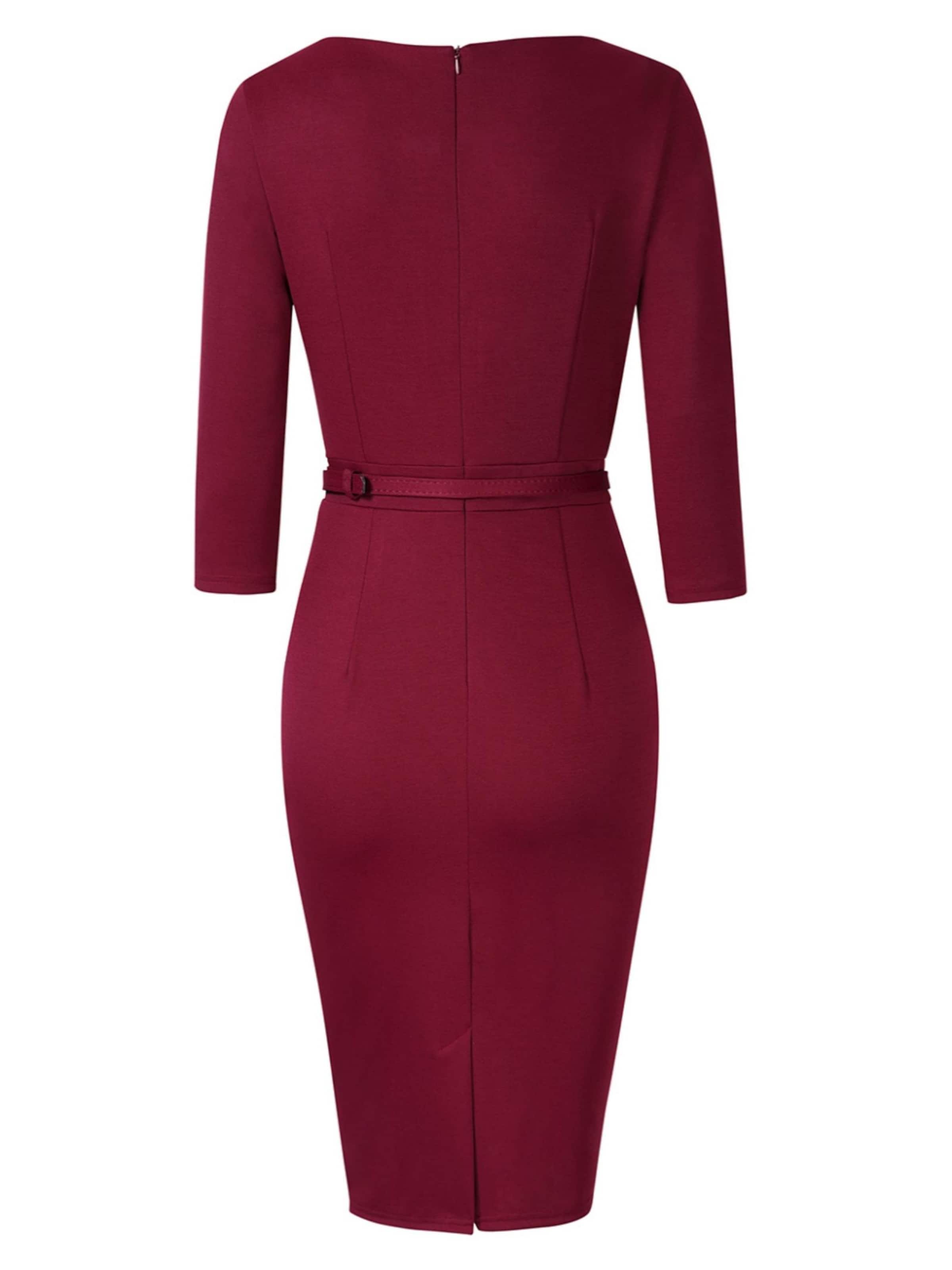 KoJooin Kleid 'Damen Kleider Elegante Bleistiftkleider 3/4 Ärmeln Kurze Faltenkleider'‌‌‌‌ in Rot