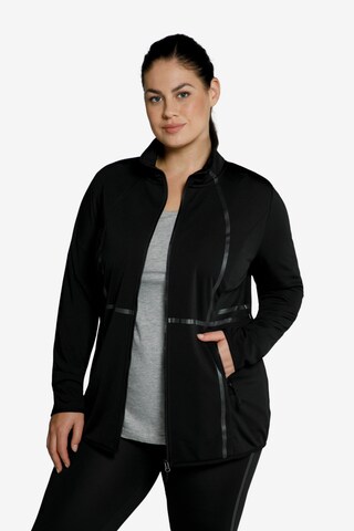 Ulla Popken Zip-Up Hoodie in Black: front