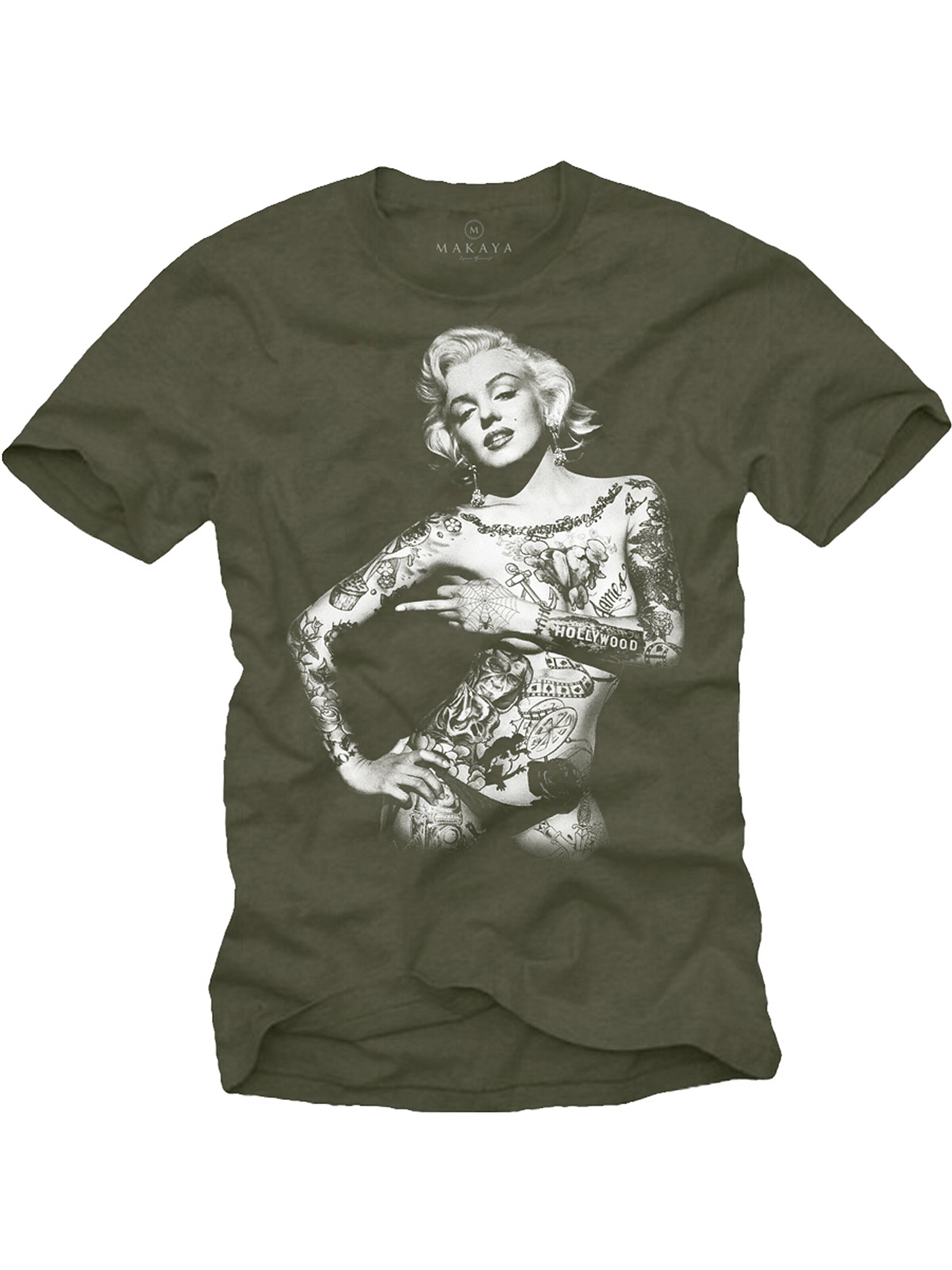 MAKAYA Shirt 'Marilyn Tattoo' in Green: front