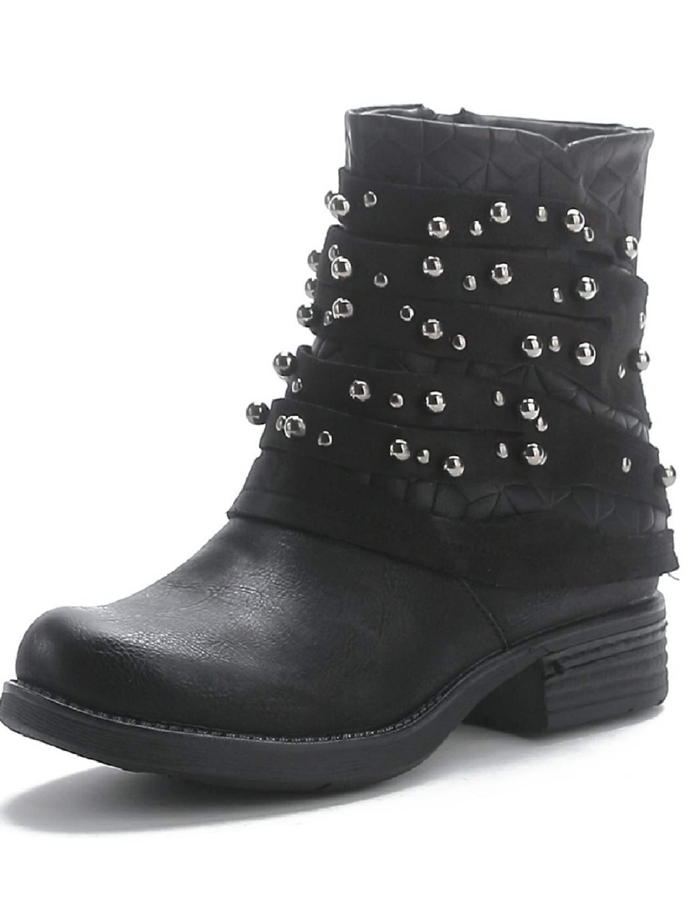 Pogolino Boots 'Damen Stiefeletten Biker Boots Nieten ST016' in Schwarz: Vorderseite