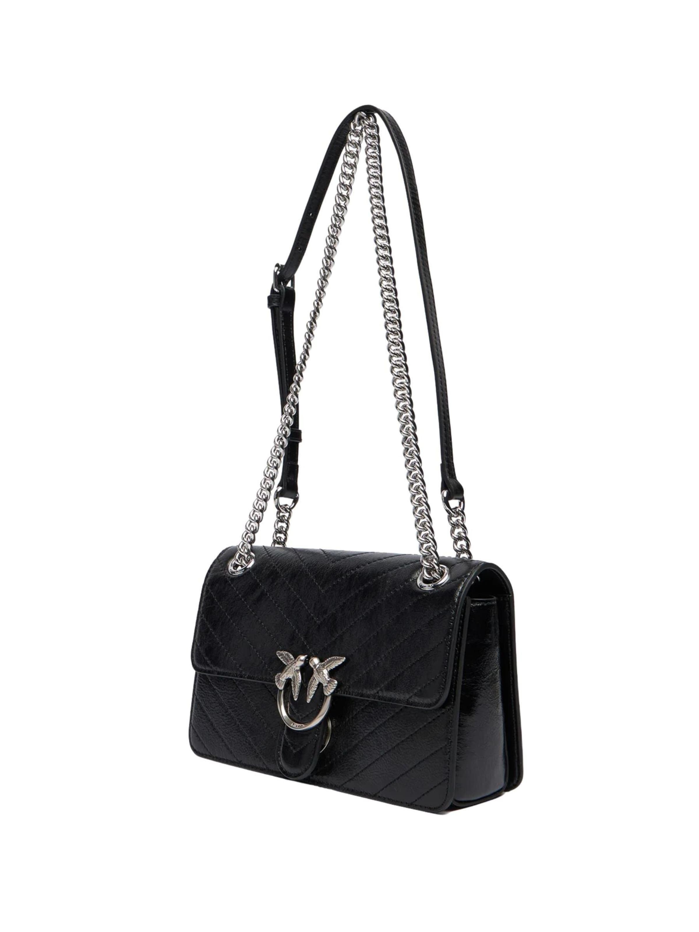 PINKO - Mala de ombro 'Pinko Sac Rabat Love One Light Mini Vitello Wr Noir' em preto