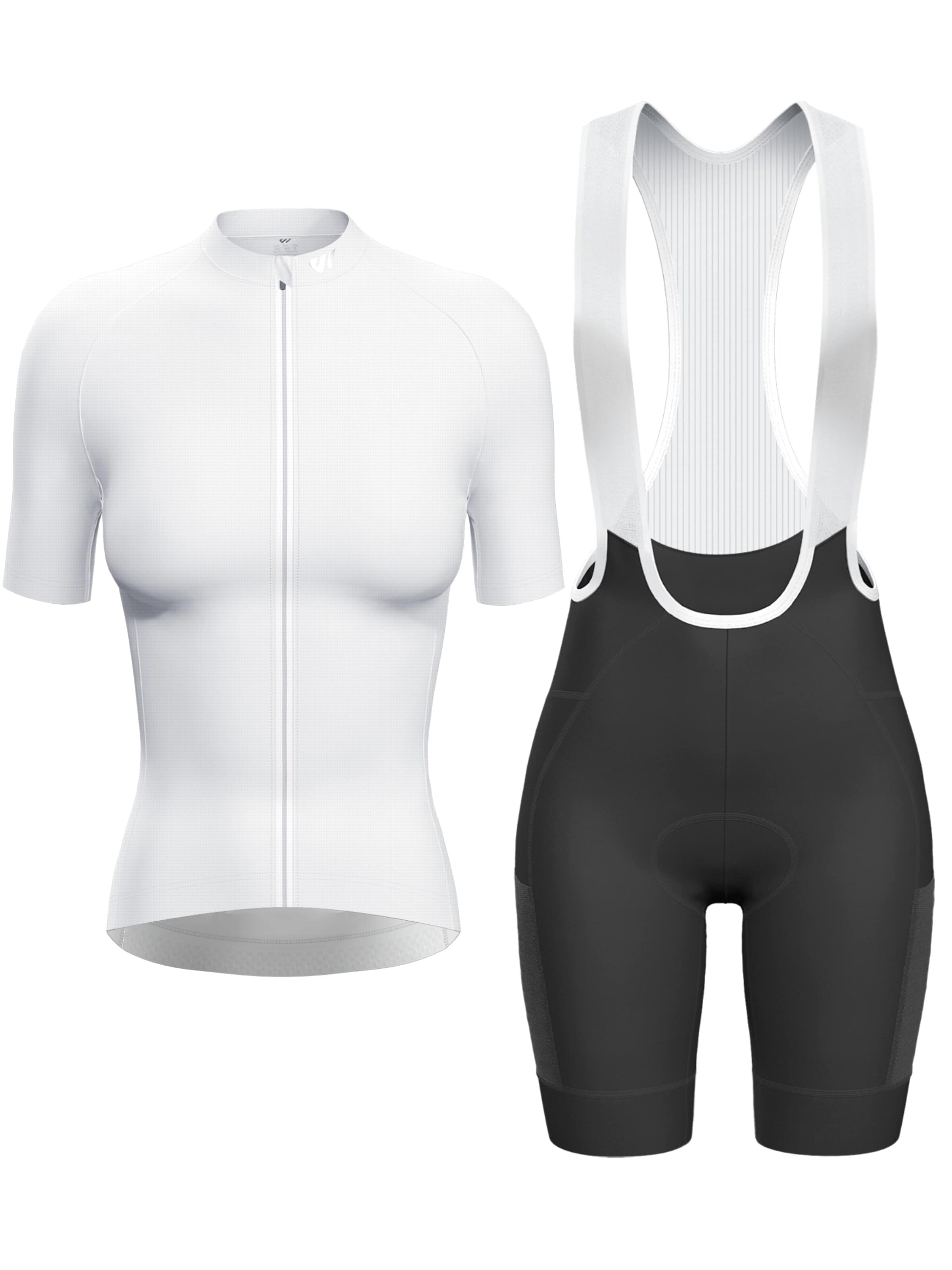 WULIBIKE Sweatsuit 'Wulibike Damen Fahrrad-Outfit Weißes Top & Schwarze Bib' in White: front