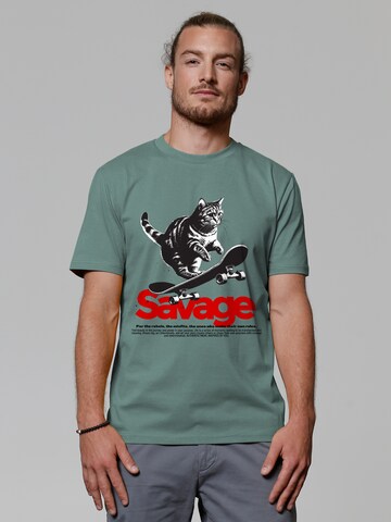 T-Shirt 'Savage cat' Watapparel en vert : devant